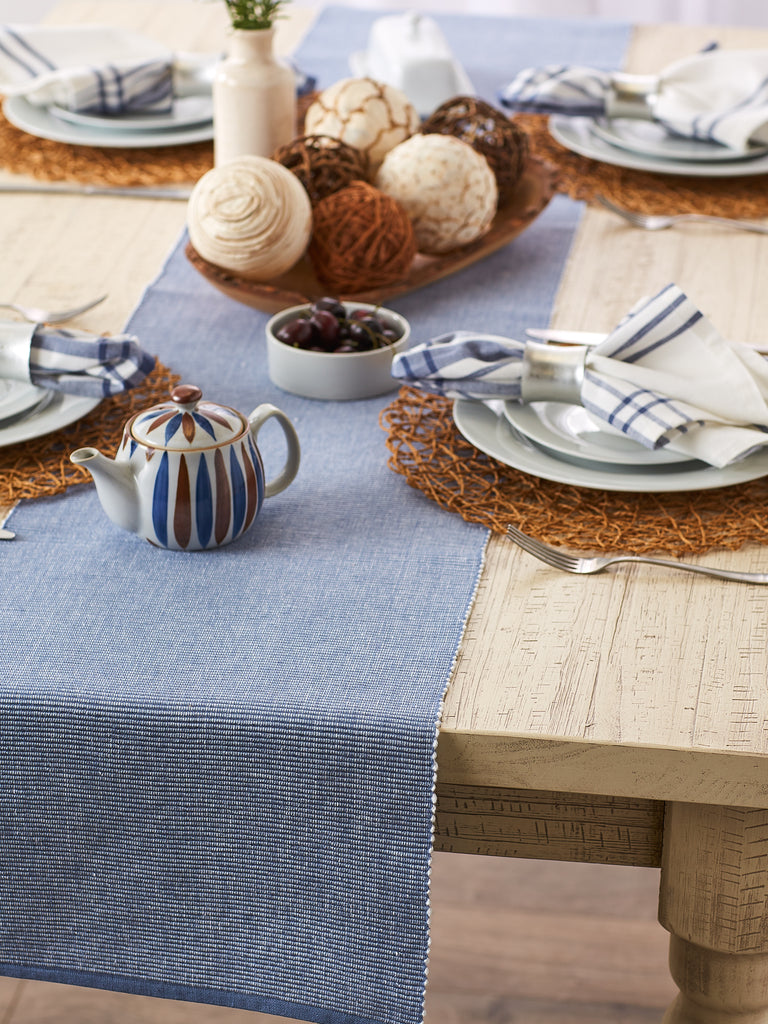 DII Stonewash Blue & White 2-Tone Ribbed Table Runner 13X72