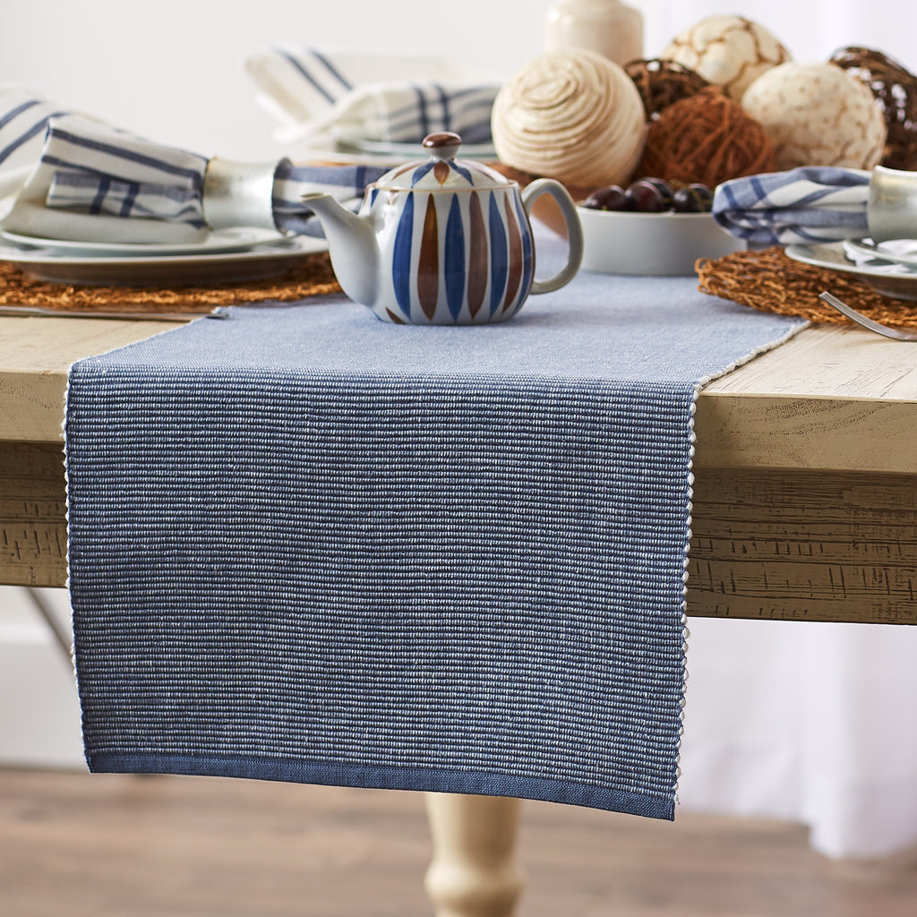 DII Stonewash Blue & White 2-Tone Ribbed Table Runner 13X72