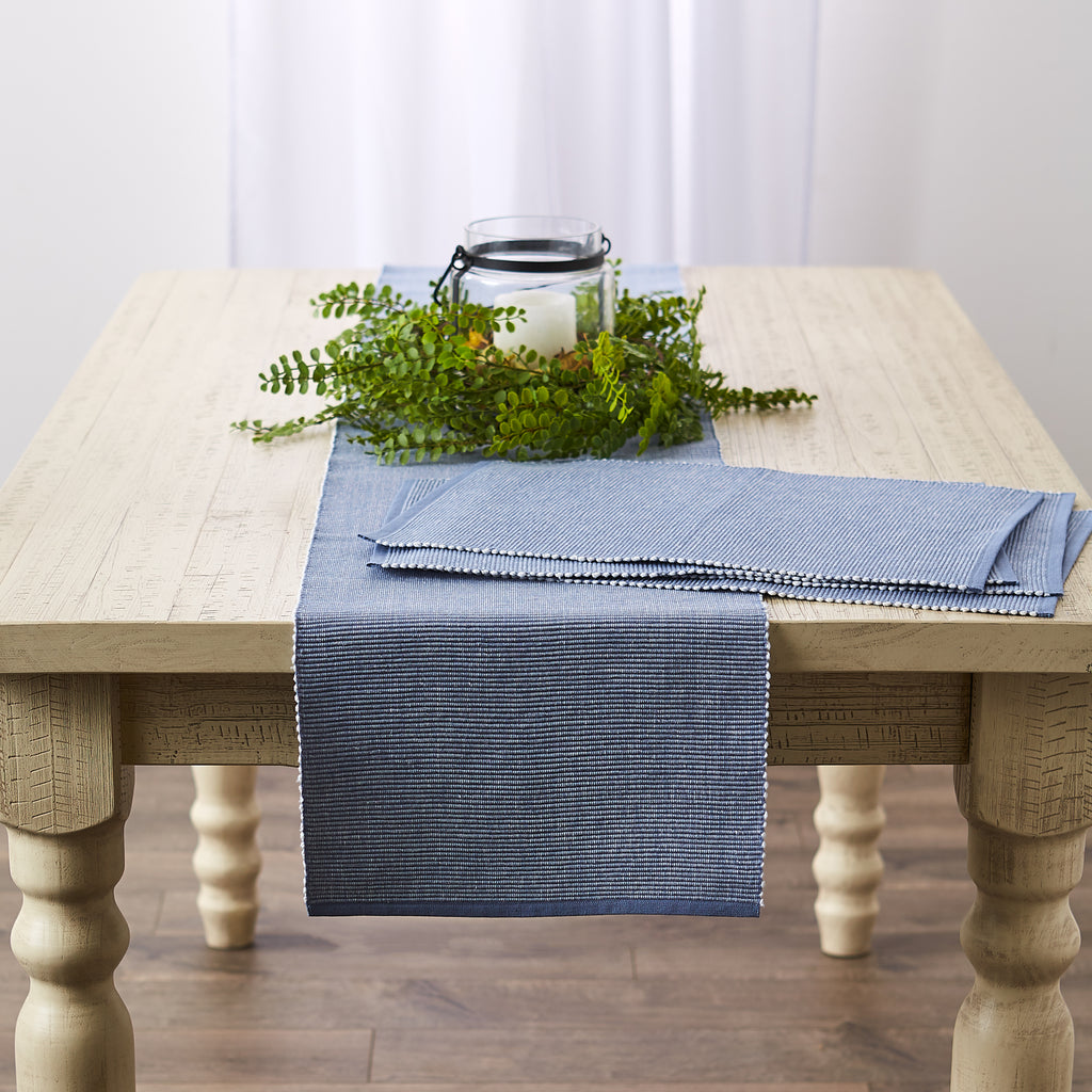 DII Stonewash Blue & White 2-Tone Ribbed Table Runner 13X72