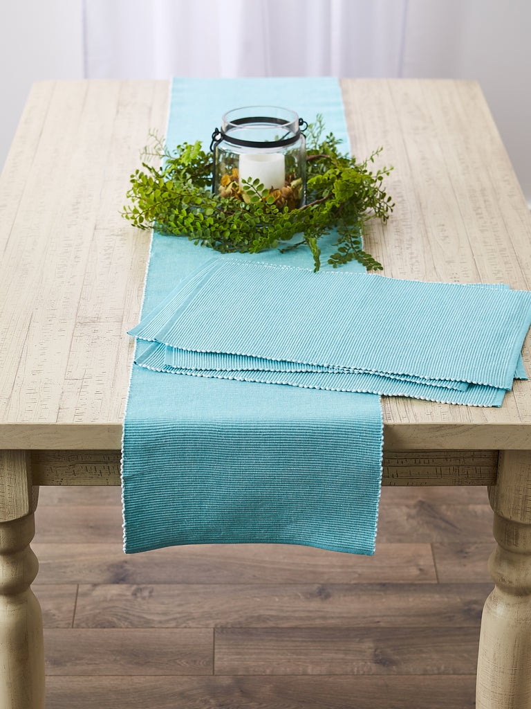 Aqua & White 2-Tone Ribbed Table Runner