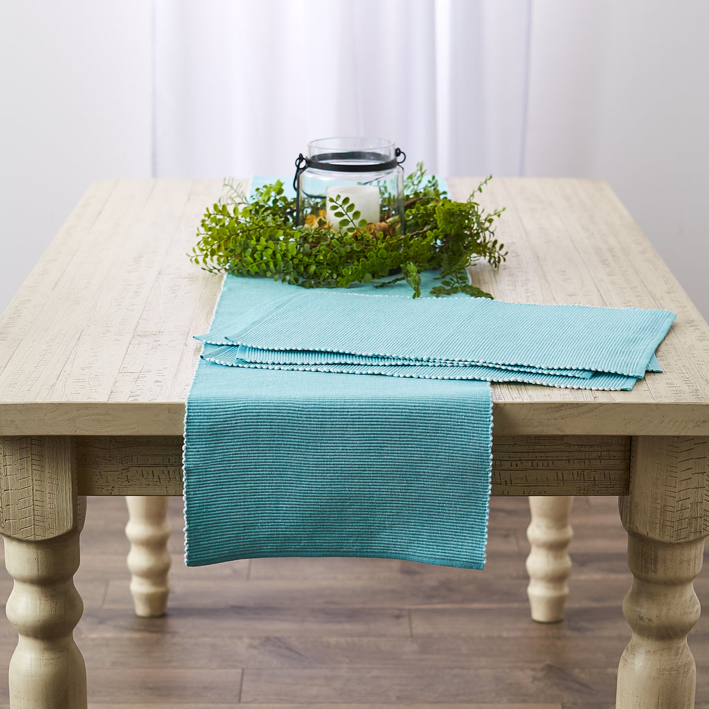 Aqua & White 2-Tone Ribbed Table Runner