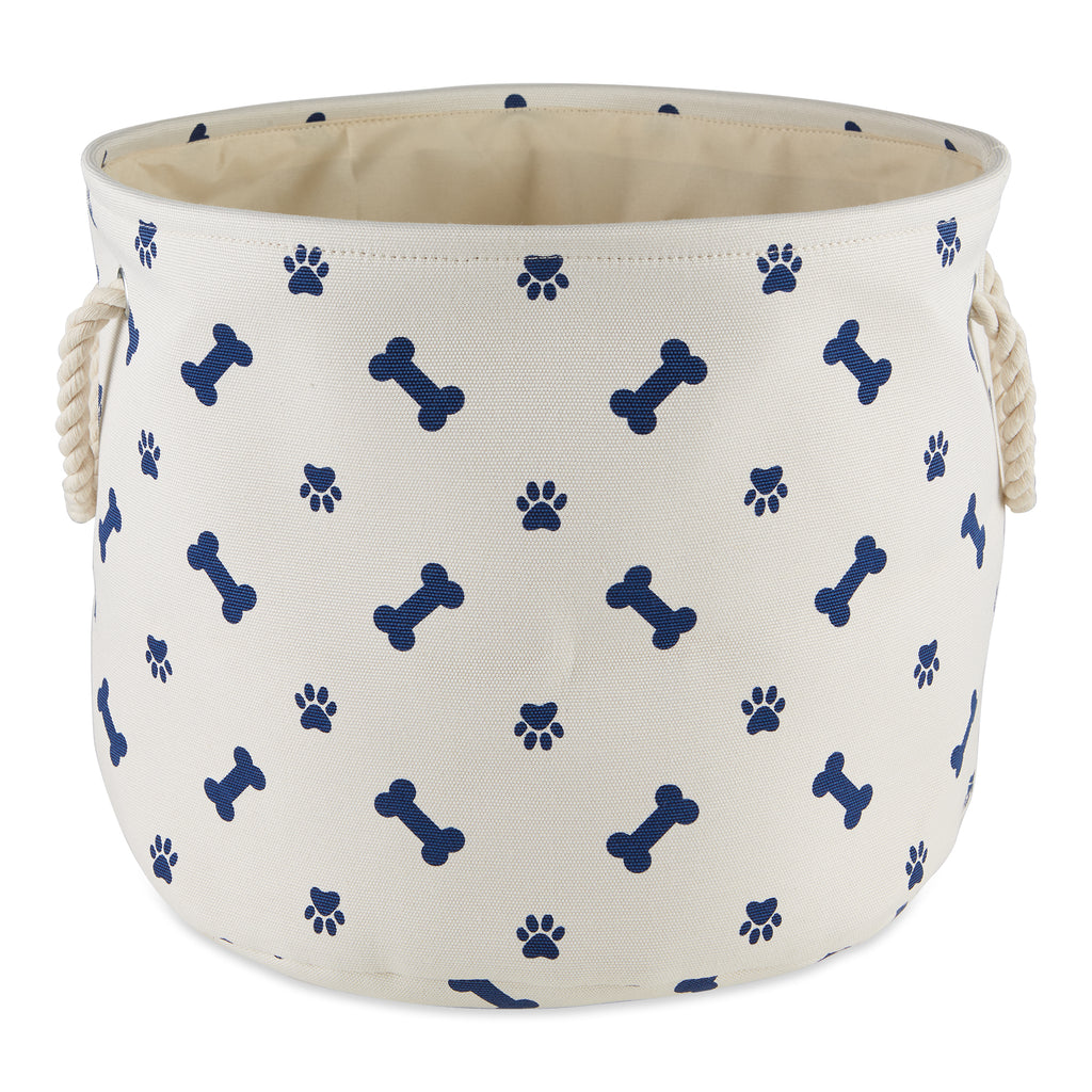 Polyester Pet Bin Paw & Bone Nautical Blue Round Medium