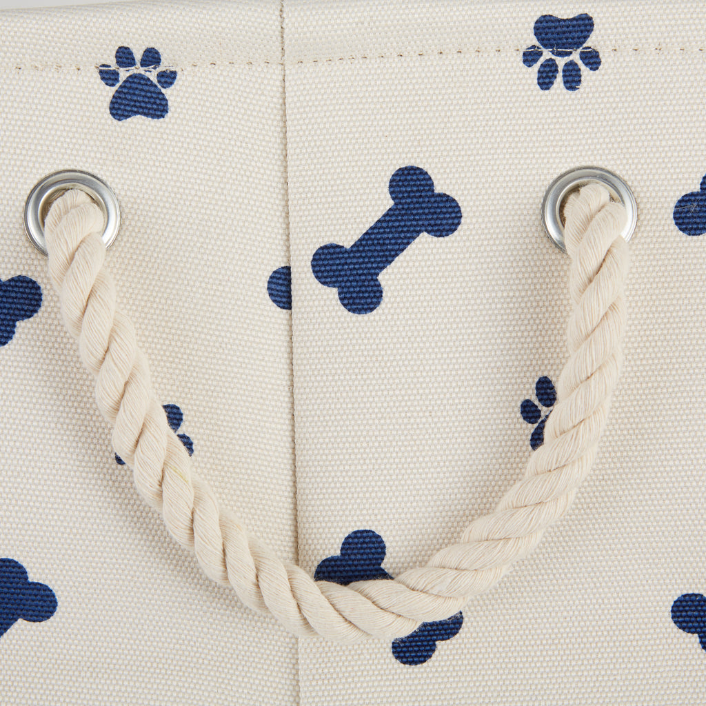 Polyester Pet Bin Paw & Bone Nautical Blue Round Medium