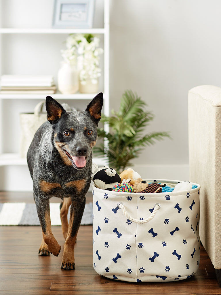 Polyester Pet Bin Paw & Bone Nautical Blue Round Medium