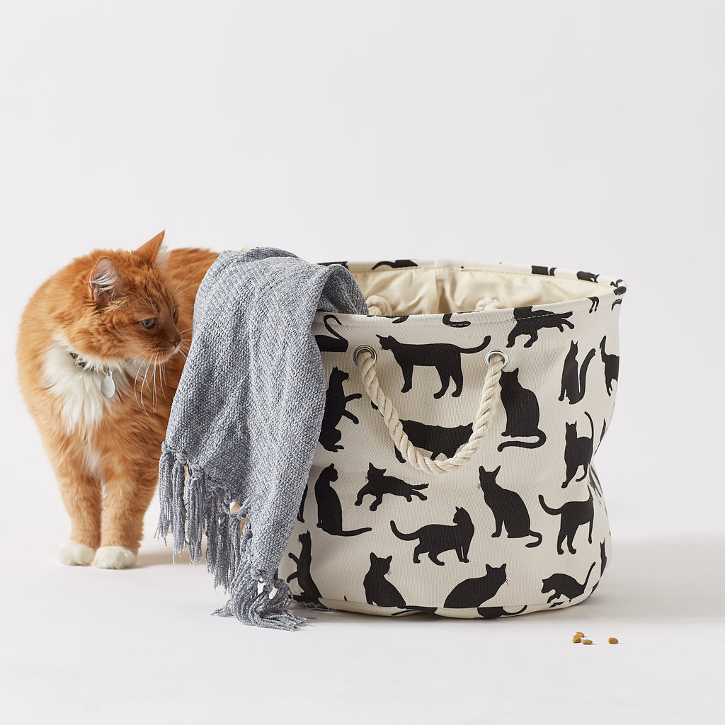 Polyester Pet Bin Cats Meow Round Medium 12X15X15