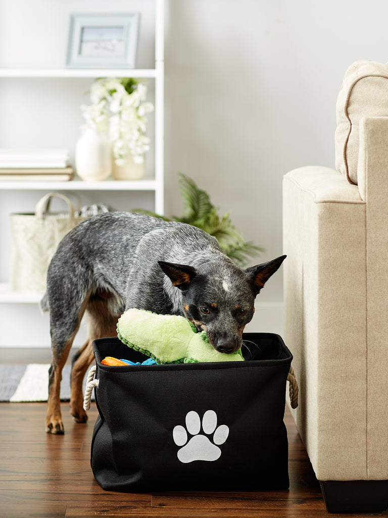 Polyester Pet Bin Paw Black Rectangle Medium