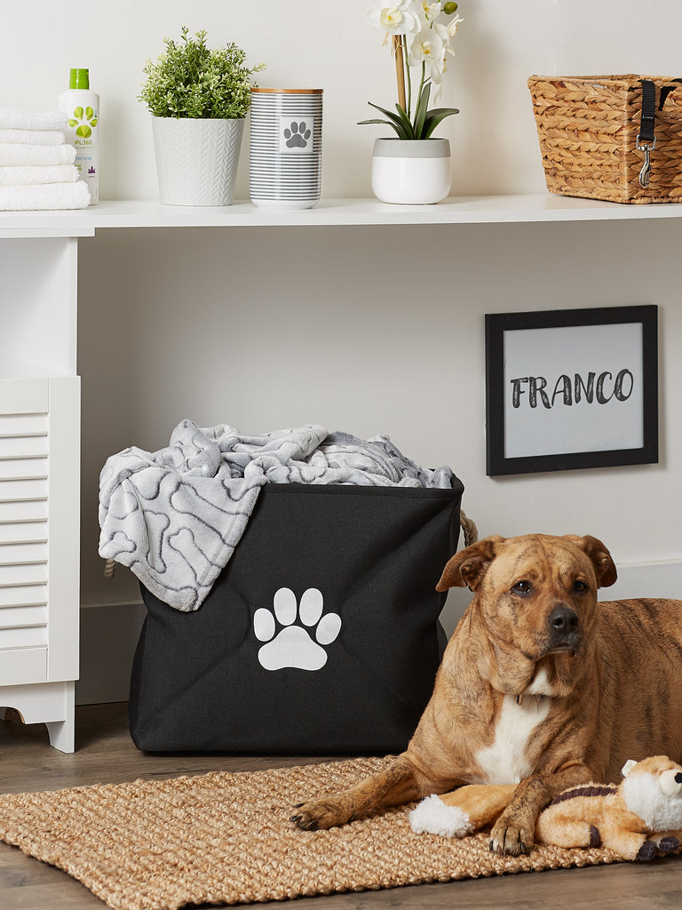 Polyester Pet Bin Paw Black Rectangle Large