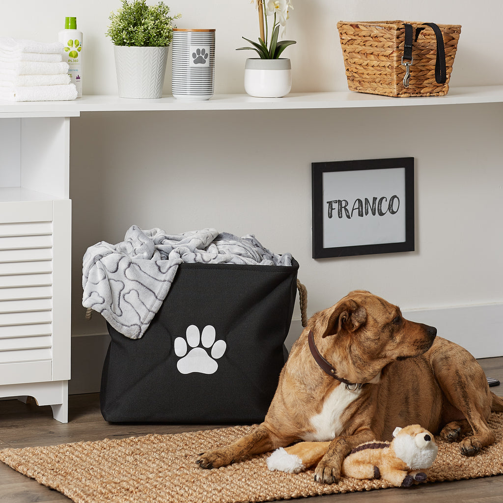 Polyester Pet Bin Paw Black Rectangle Large