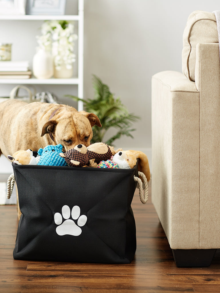 Polyester Pet Bin Paw Black Rectangle Large