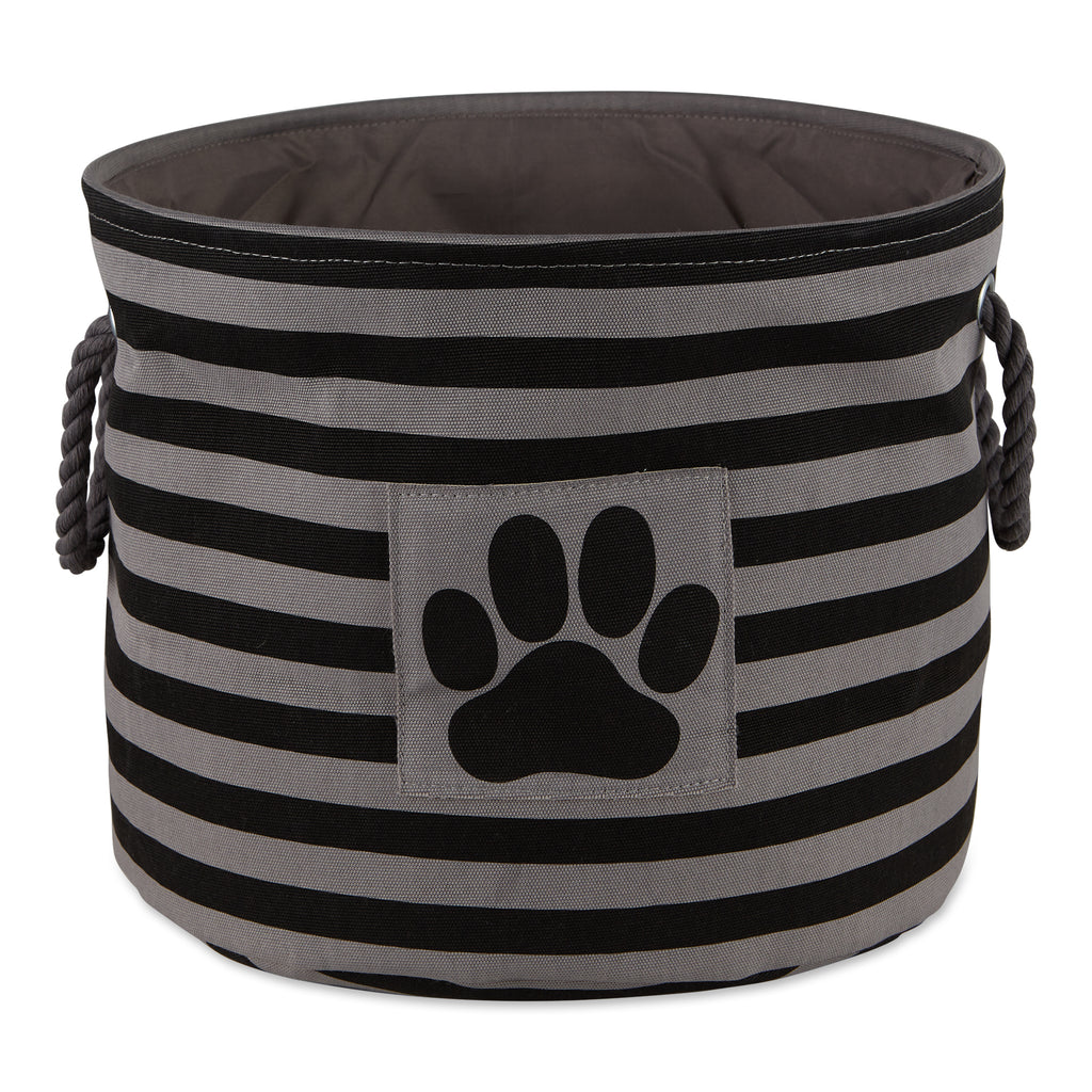 Polyester Pet Bin Stripe With Paw Patch Black Round Medium 12X15X15