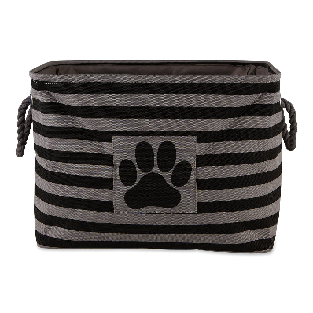 Polyester Pet Bin Stripe With Paw Patch Black Rectangle Large 17.5X12X15