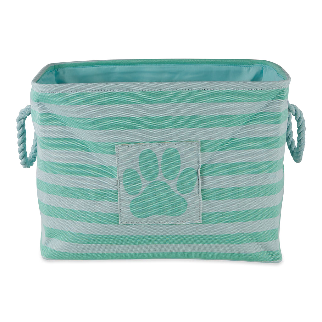 Polyester Pet Bin Stripe With Paw Patch Aqua Rectangle Small 14X8X9