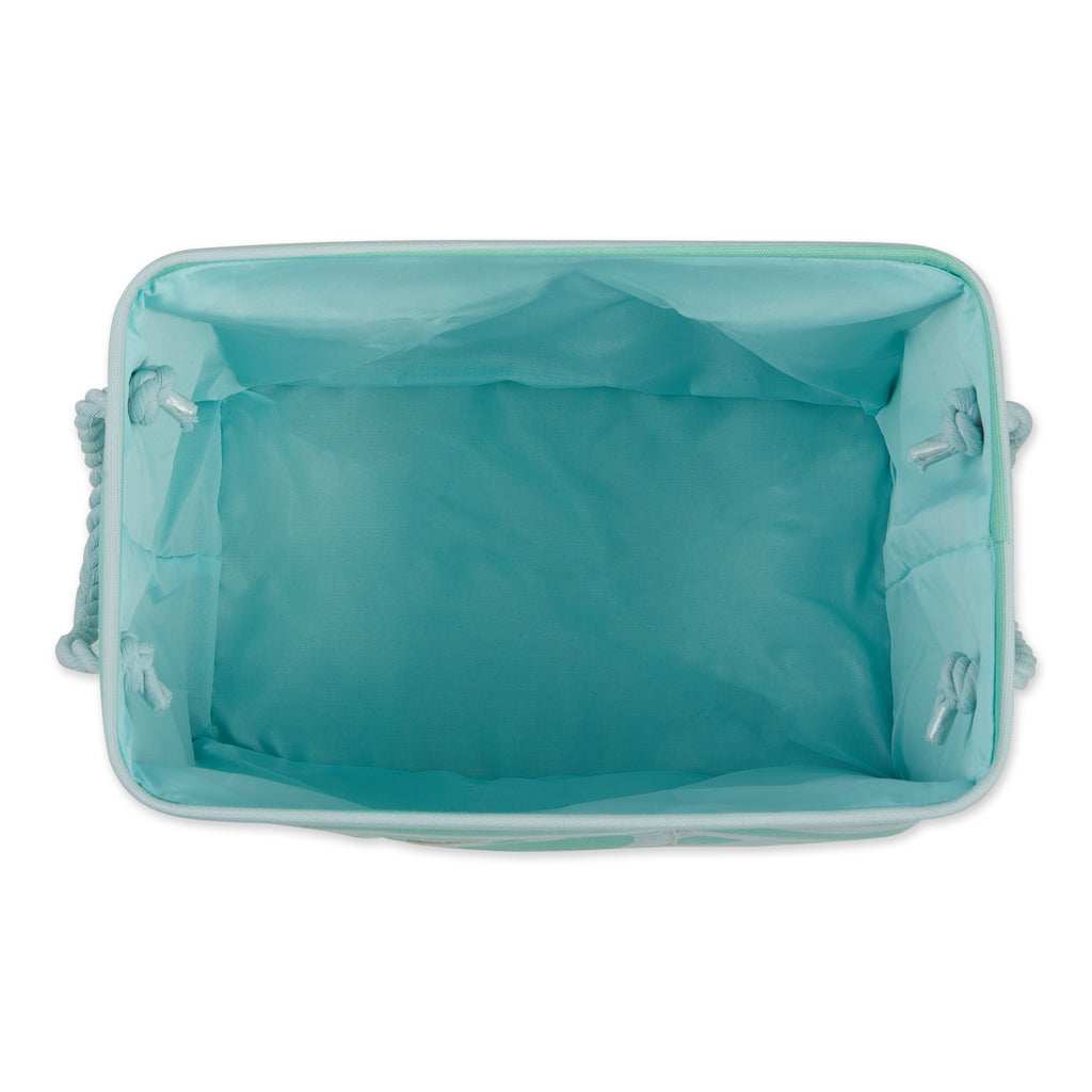 Polyester Pet Bin Stripe With Paw Patch Aqua Rectangle Small 14X8X9