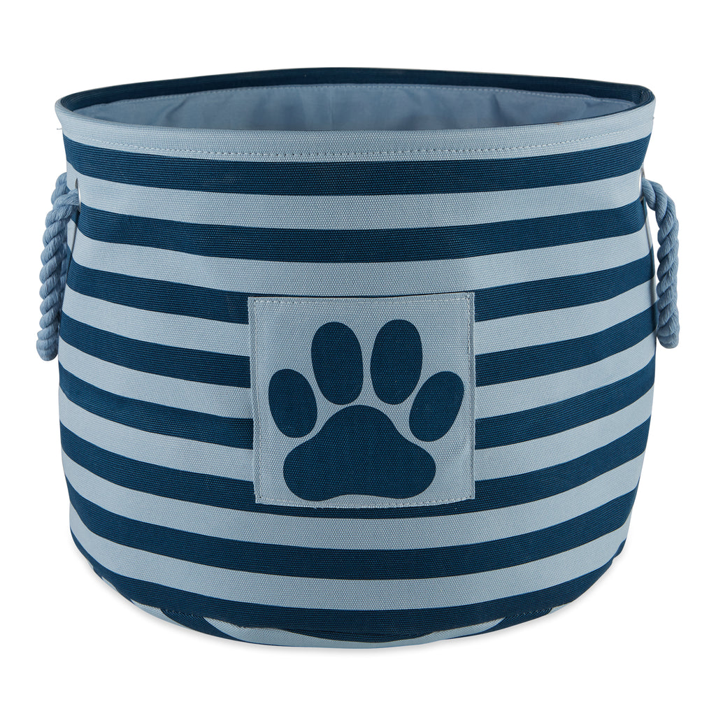 Polyester Pet Bin Stripe With Paw Patch Dark Navy Round Small 9X12X12