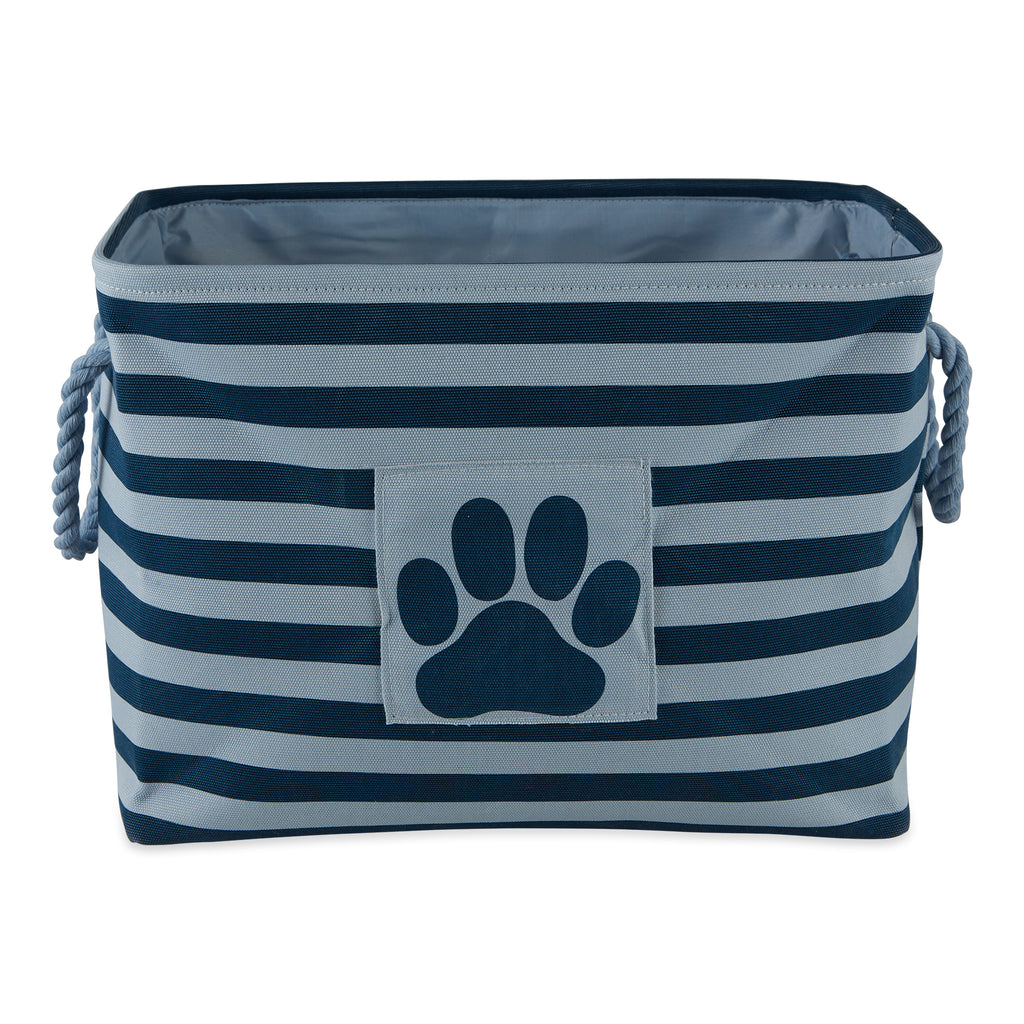 Polyester Pet Bin Stripe With Paw Patch Dark Navy Rectangle Large 17.5X12X15