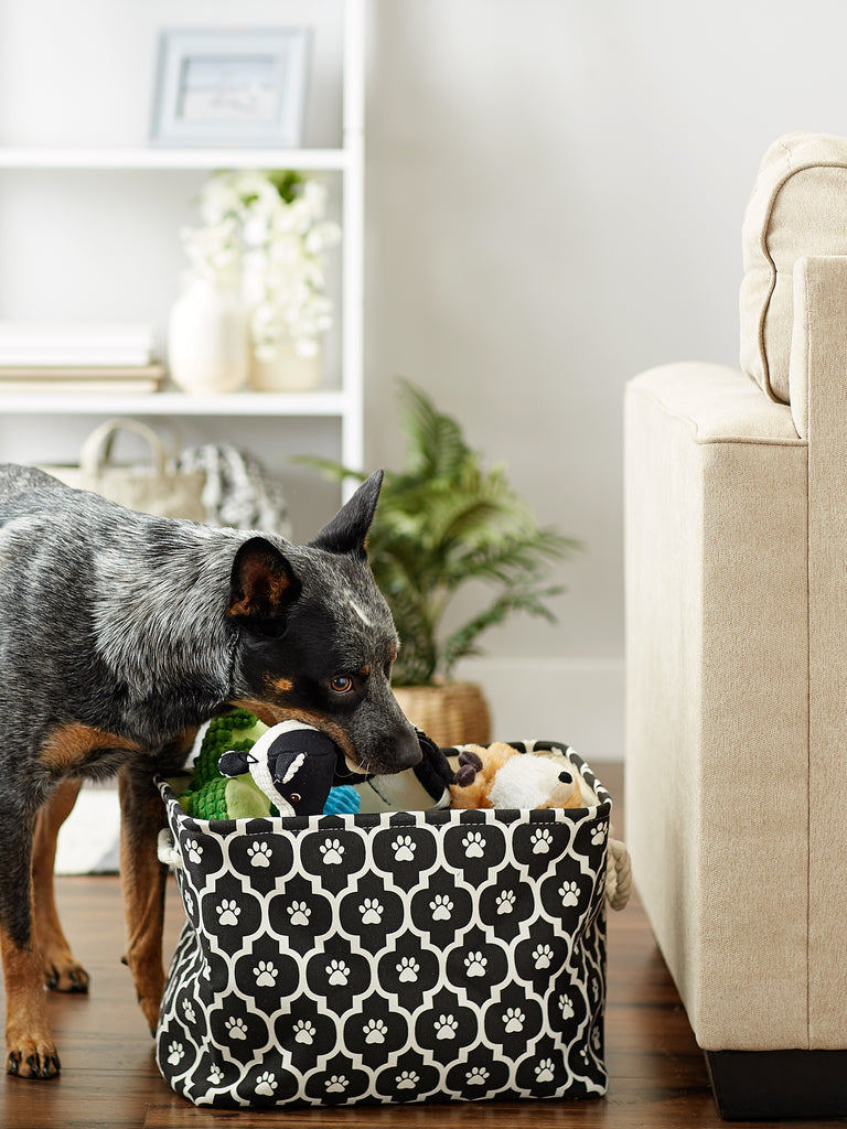 Polyester Pet Bin Lattice Paw Black Rectangle Medium