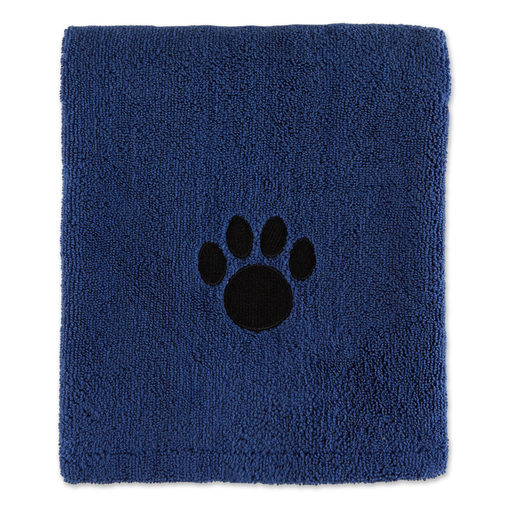 Navy Embroidered Paw Pet Towel