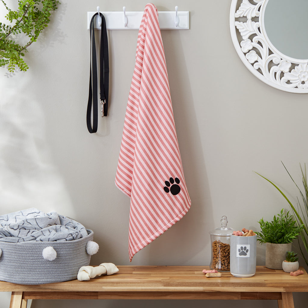 Rose Stripe Embroidered Paw Pet Towel