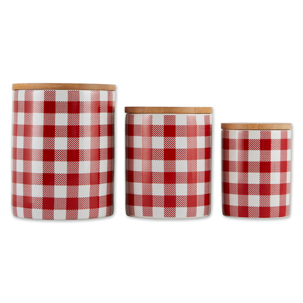 Red & White Buffalo Check Ceramic Canister Set of 3