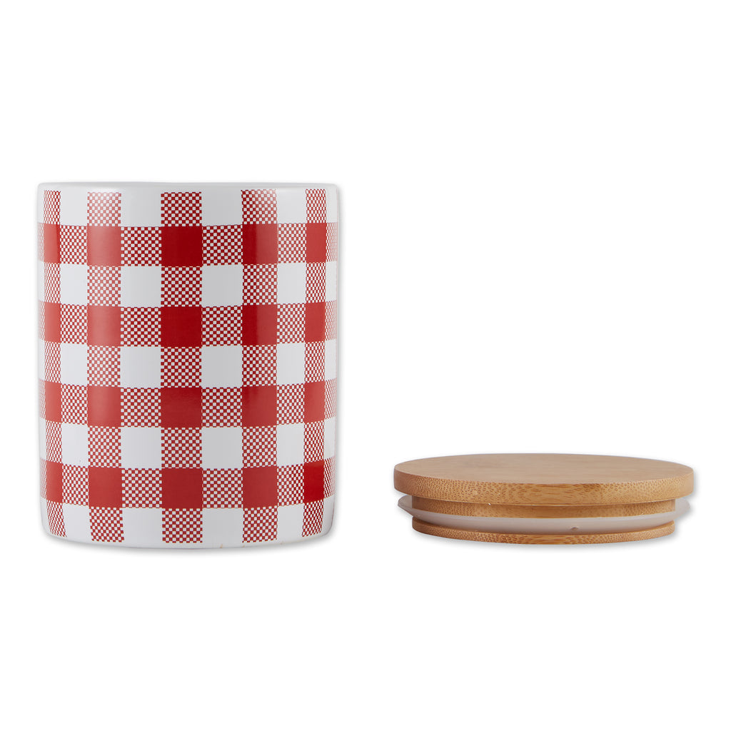 Red & White Buffalo Check Ceramic Canister Set of 3