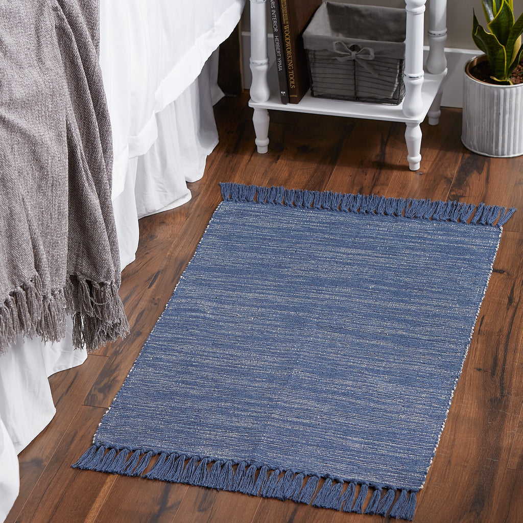 French Blue & Off White 2-Tone Ribbed Rug 2X3 Ft