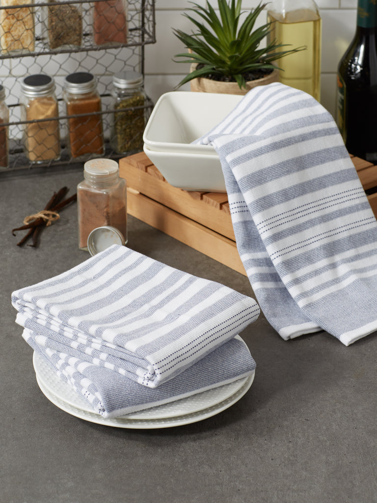French Blue French Terry Variegated Stripe Dishtowel Set of 3