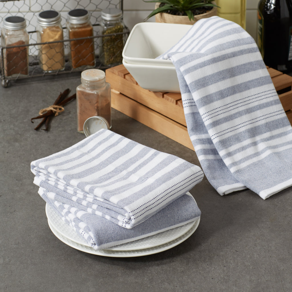 French Blue French Terry Variegated Stripe Dishtowel Set of 3