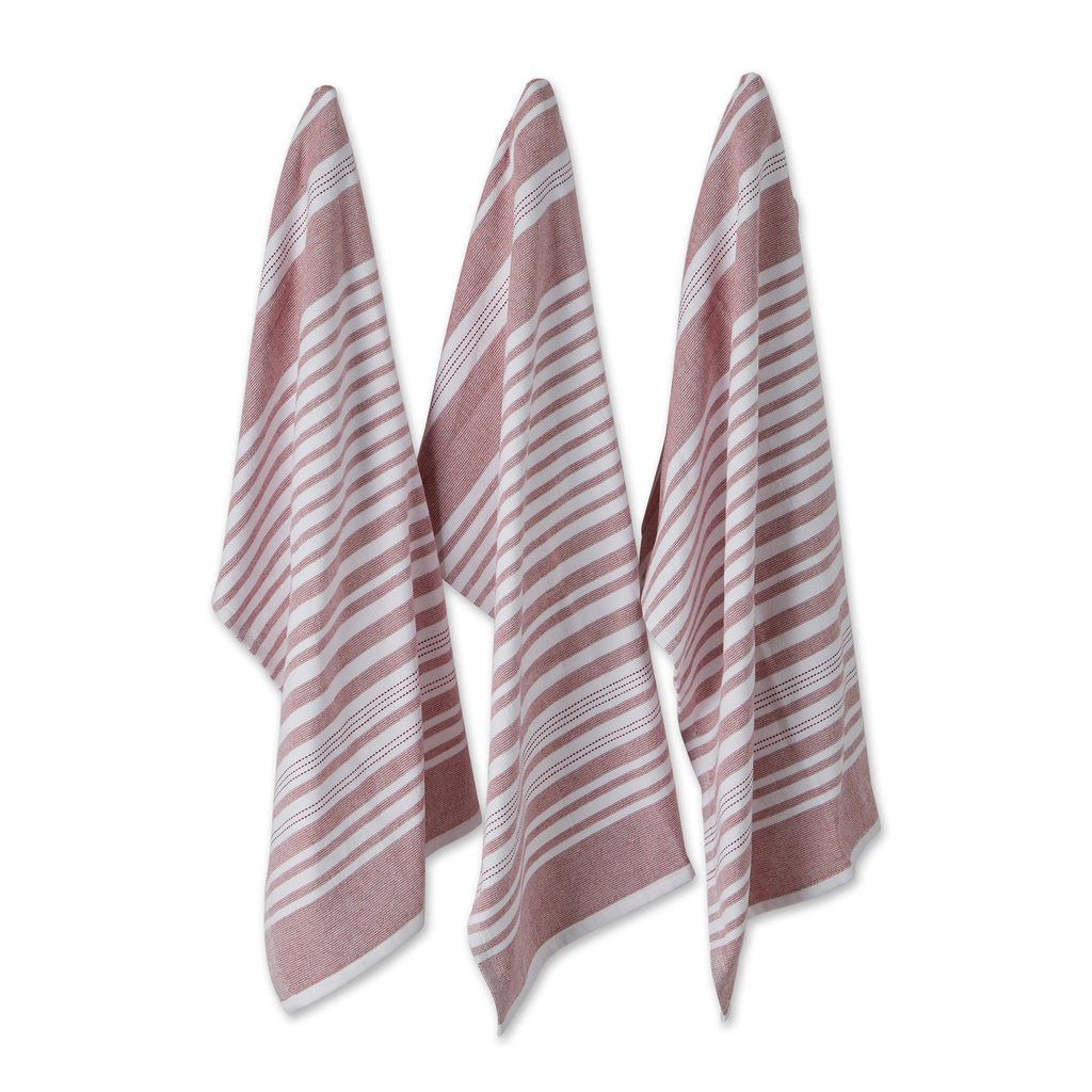 Barn Red French Terry Variegated Stripe Dishtowel Set of 3