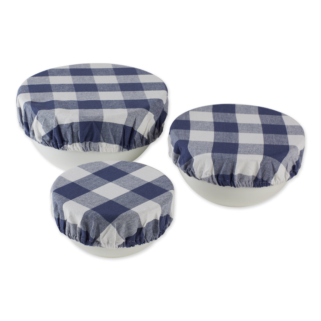 French Blue Buffalo Check Woven Dish Cover Set of 3