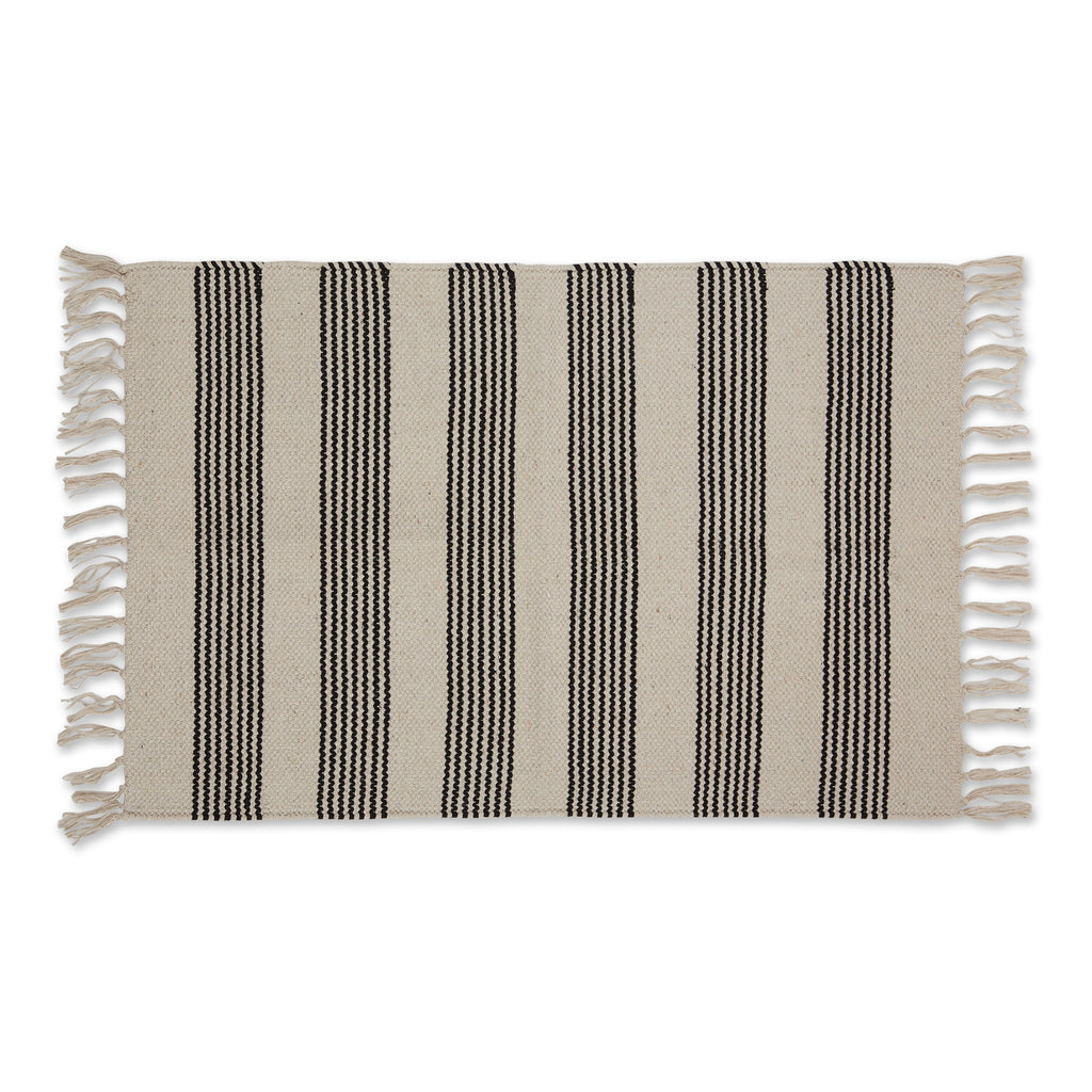 Black Ticking Stripe Hand-Loomed Rug 2x3 Ft