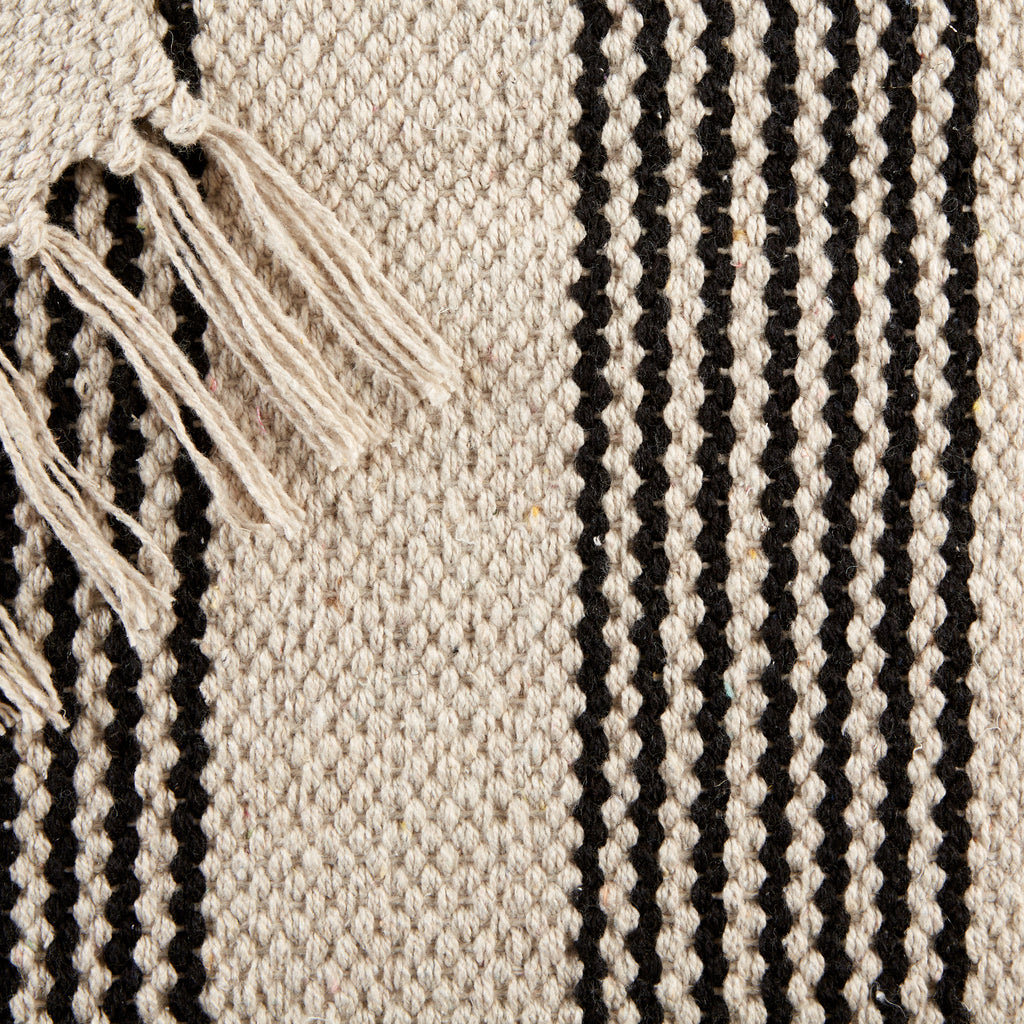 Black Ticking Stripe Hand-Loomed Rug 2x3 Ft