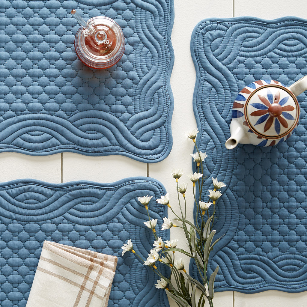 French Blue Quilted Farmhouse Placemat set of 6