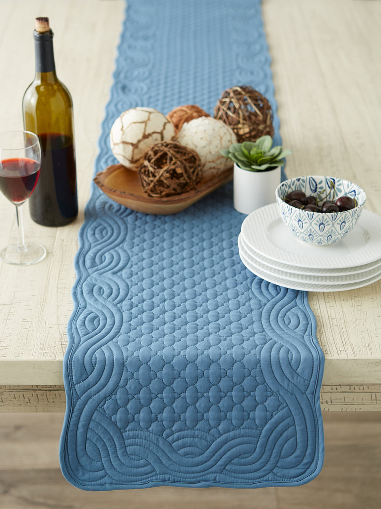 French Blue Quilted Farmhouse Table Runner 13X72