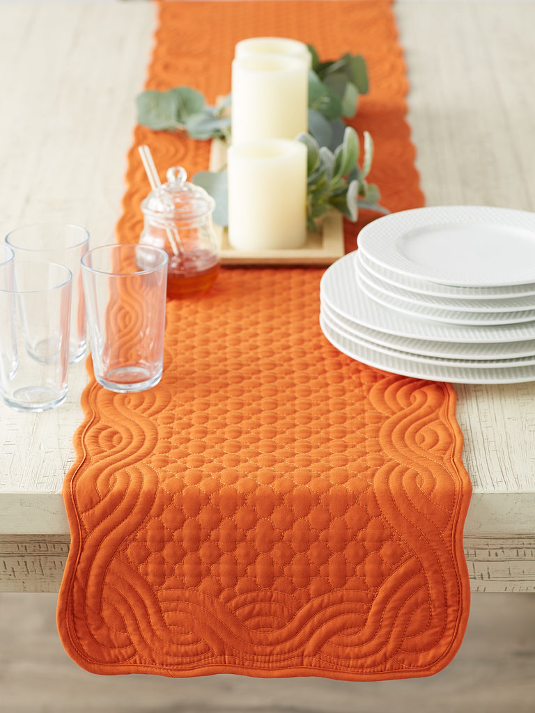Pumpkin Spice Quilted Farmhouse Table Runner 13X72
