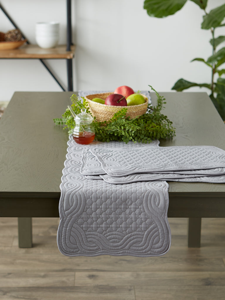 Gray Quilted Farmhouse Table Runner 13X72