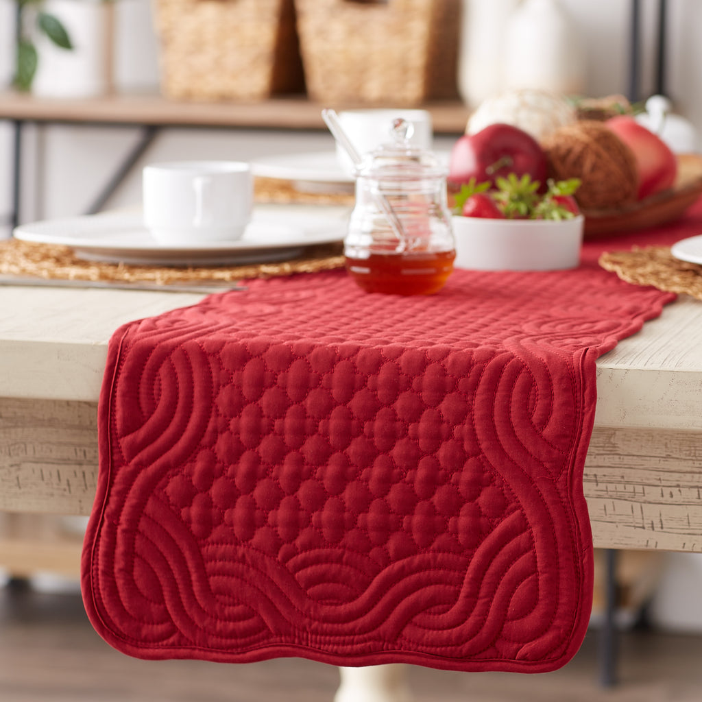 Cranberry Quilted Farmhouse Table Runner 13x72