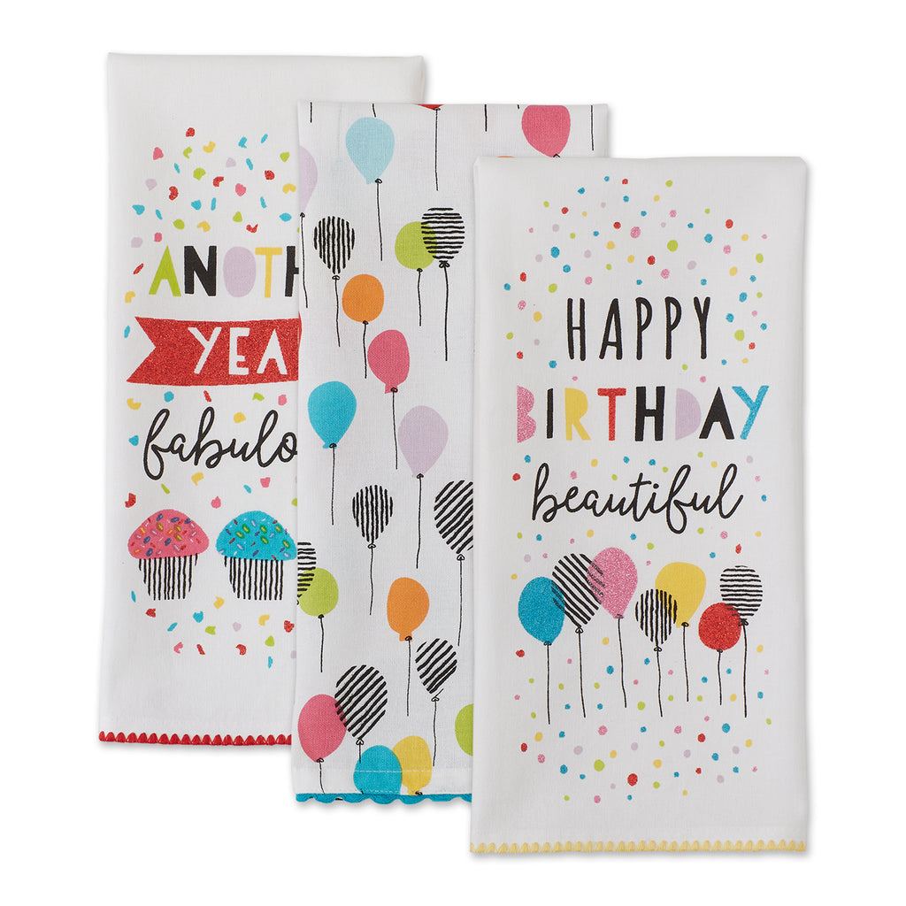 Happy Birthday Embellished Dishtowel Set of 3