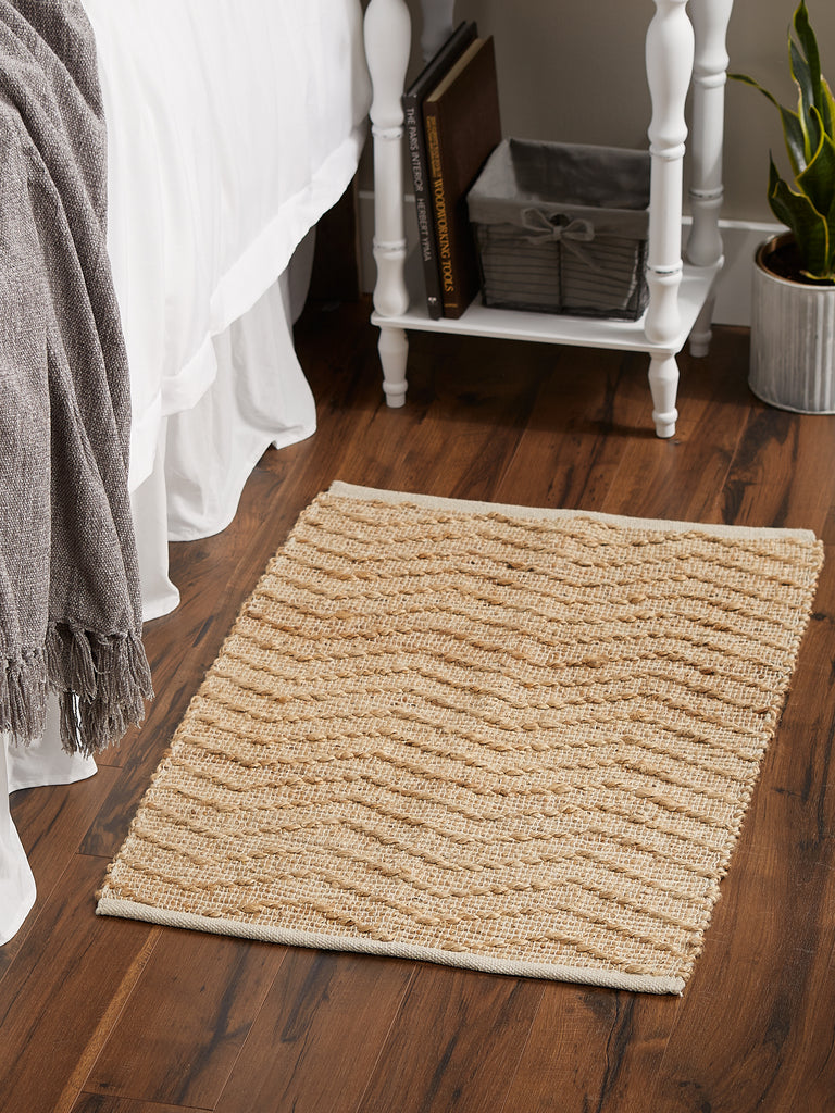 Off White With Natural Jute Chevron Hand-Loomed Rug 2X3 Ft