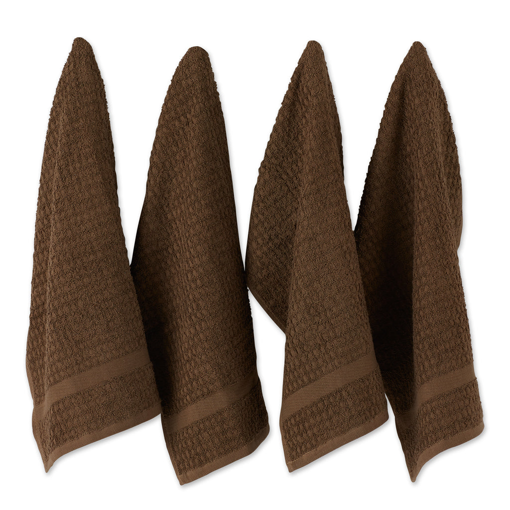 Solid Brown Waffle Terry Dishtowel Set of 4