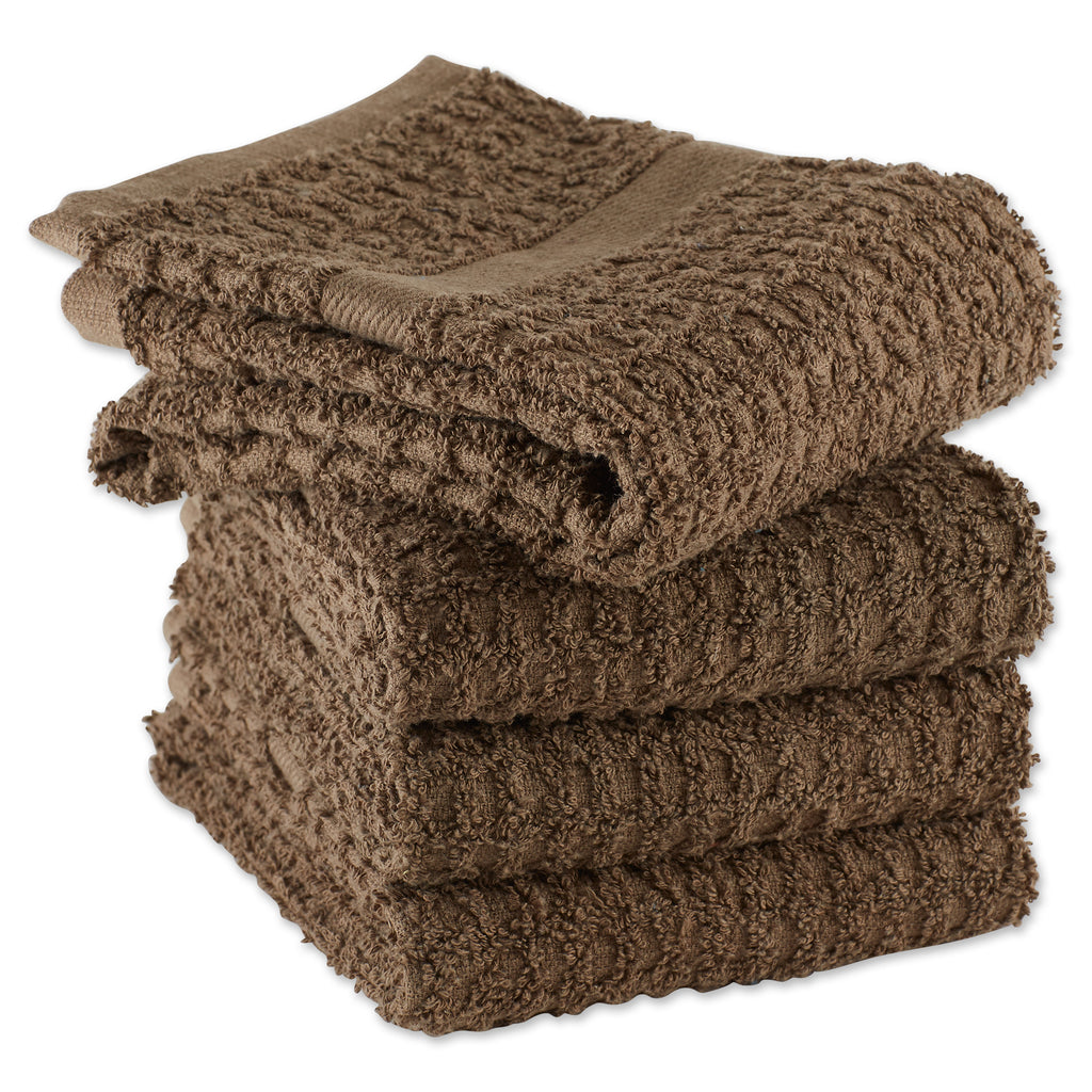 Solid Brown Waffle Terry Dishtowel Set of 4