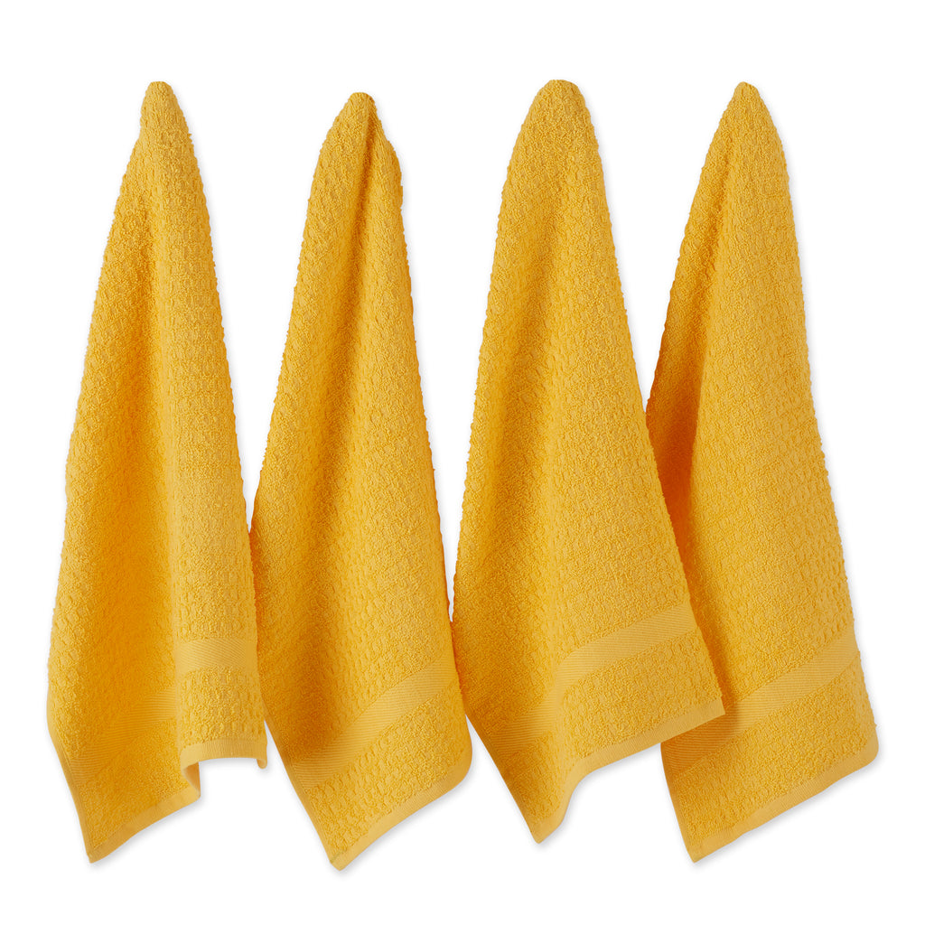 Solid Yellow Waffle Terry Dishtowel Set of 4