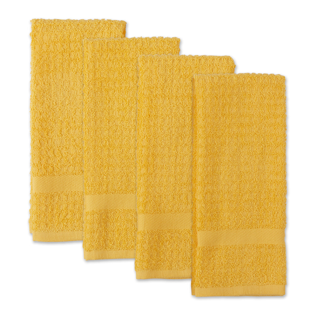 Solid Yellow Waffle Terry Dishtowel Set of 4