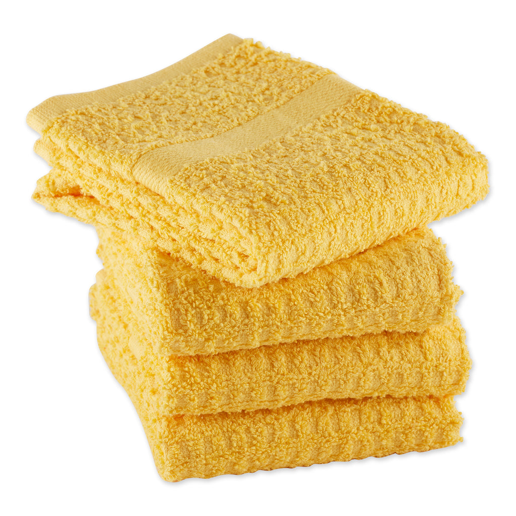 Solid Yellow Waffle Terry Dishtowel Set of 4