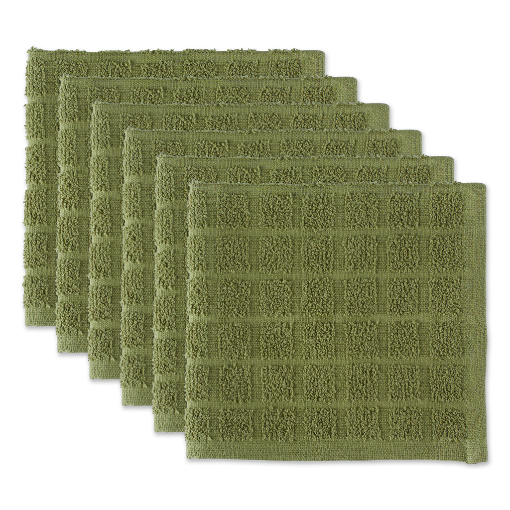 Solid Antique Green Windowpane Terry Dishcloth Set Of 6