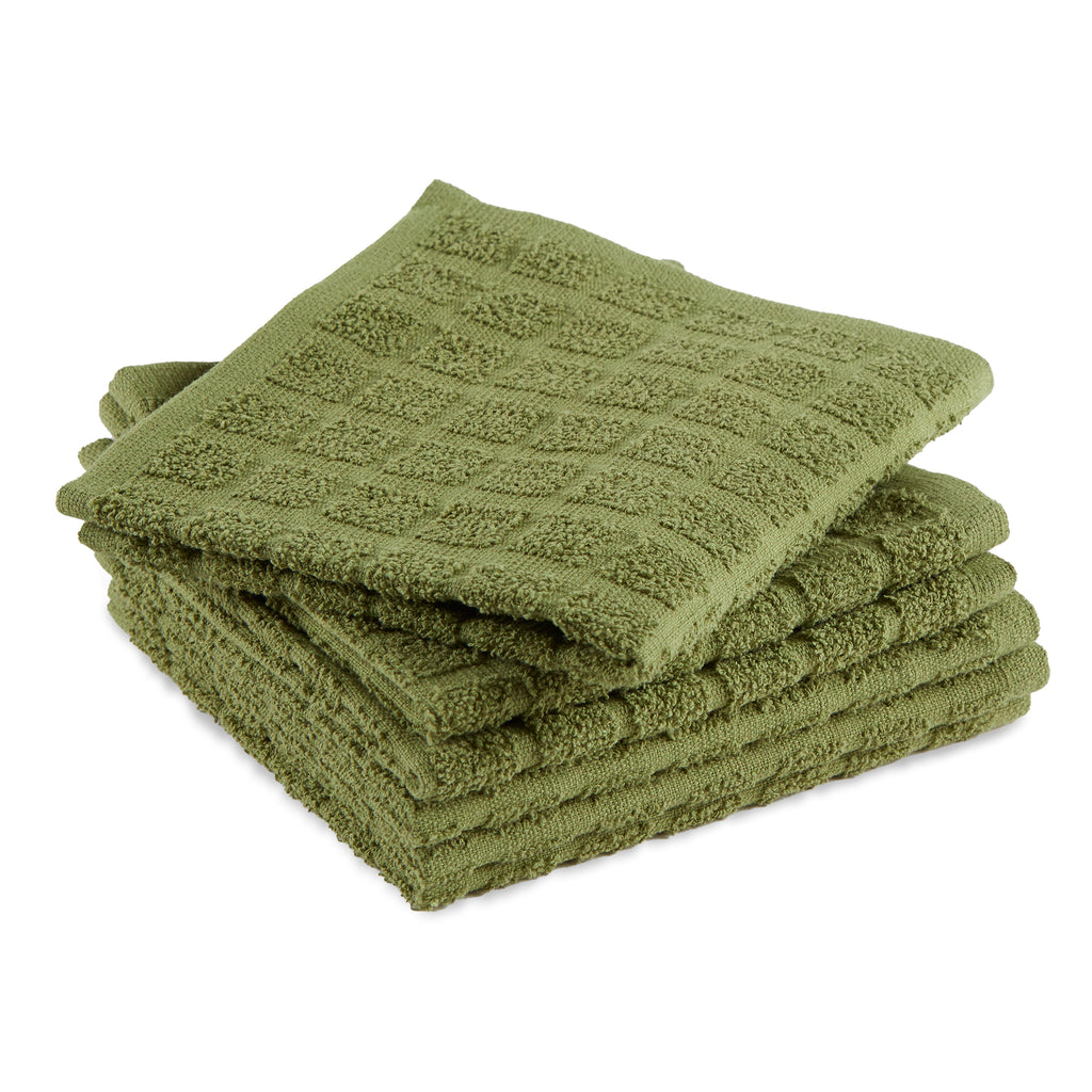 Solid Antique Green Windowpane Terry Dishcloth Set Of 6