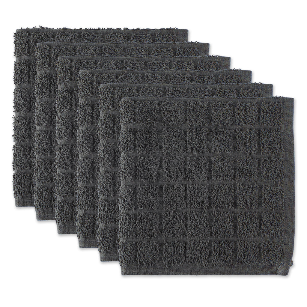 Solid Mineral Gray Windowpane Terry Dishcloth Set Of 6