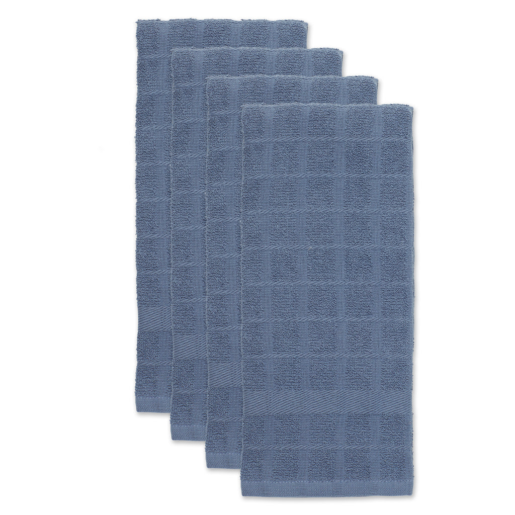 Solid Stonewash Blue Windowpane Terry Dishtowel Set Of 4