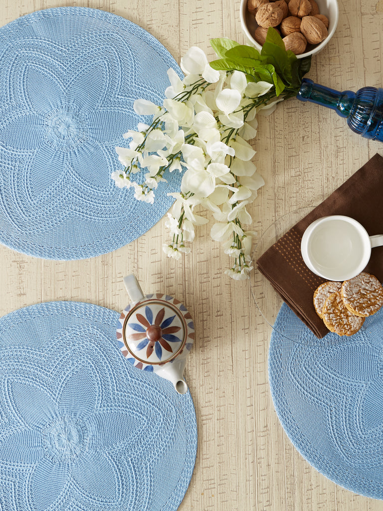 Light Blue Floral Pp Woven Round Placemat Set of 6