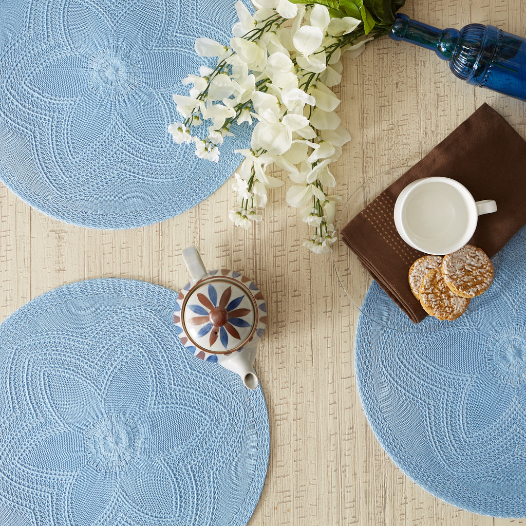 Light Blue Floral Pp Woven Round Placemat Set of 6