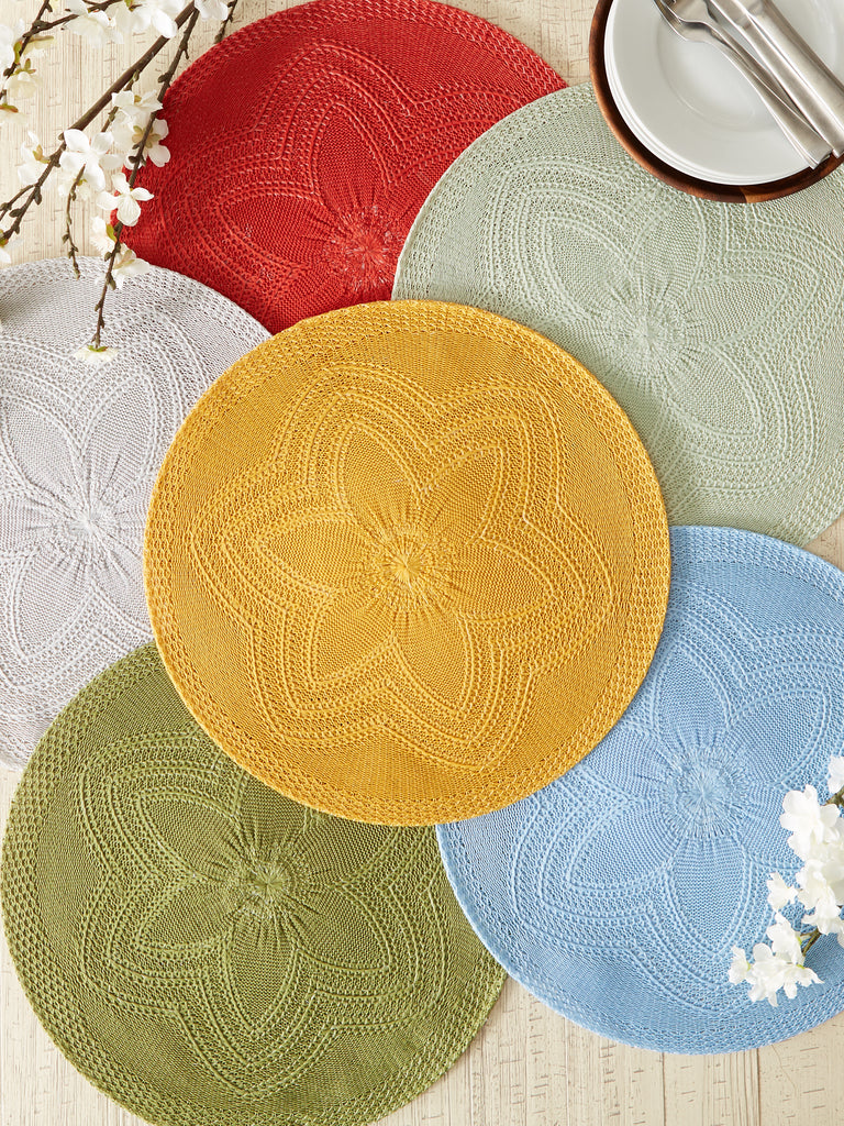 Light Blue Floral Pp Woven Round Placemat (Set of 6)